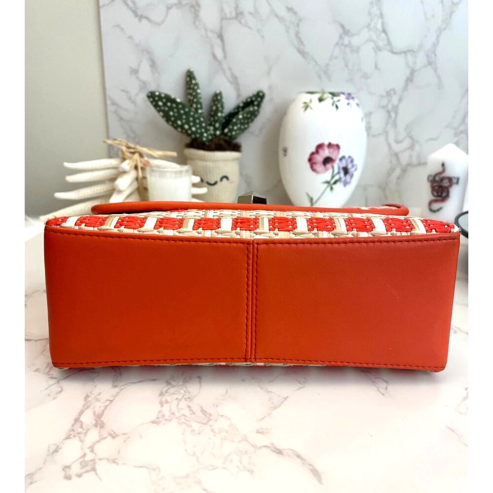 Kate Spade Small Flap Natalie Straw Leather Coral Shoulder Crossbody NWOT - Picture 8 of 10
